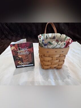 Longaberger Brown Woven Basket with Floral Ruffled Liner